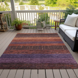 HomeRoots 5' Stylish Striped Washable Area Rug for Indoor and Outdoor Spaces - Durable, Easy Care, Versatile Design Paprika 9' x 12' 611638