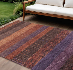 HomeRoots 5' Stylish Striped Washable Area Rug for Indoor and Outdoor Spaces - Durable, Easy Care, Versatile Design Paprika 10' x 14' 611639