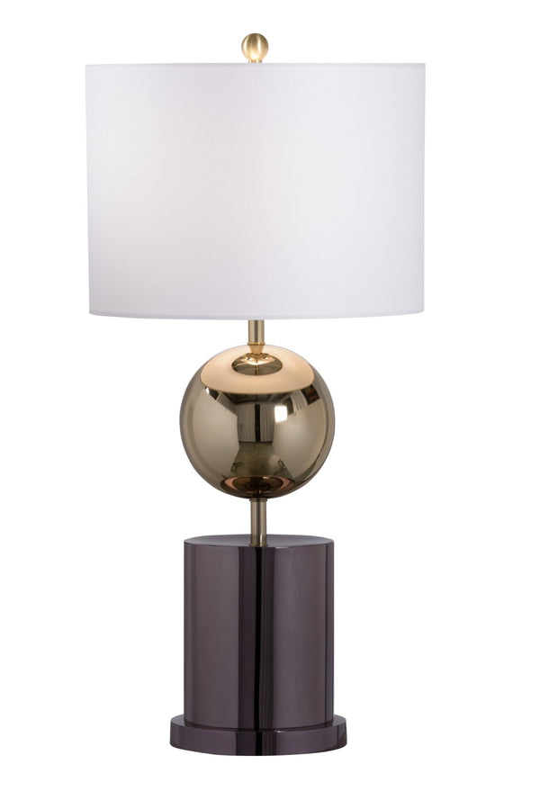 Wildwood Stella Stainless Steel Table Lamp With Brass & Black Nickel Accents, Off-White Linen Shade, 32" 61164