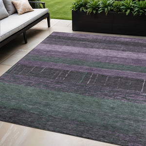 HomeRoots 5' Stylish Striped Washable Area Rug for Indoor and Outdoor Spaces - Durable, Easy Care, Versatile Design Purple 5' x 7'6" 611641