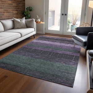 HomeRoots 5' Stylish Striped Washable Area Rug for Indoor and Outdoor Spaces - Durable, Easy Care, Versatile Design Purple 5' x 7'6" 611641