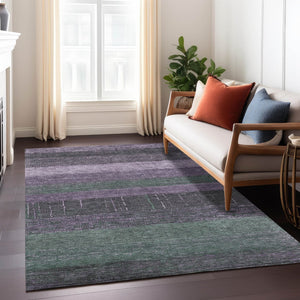 HomeRoots 5' Stylish Striped Washable Area Rug for Indoor and Outdoor Spaces - Durable, Easy Care, Versatile Design Purple 5' x 7'6" 611641