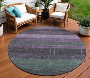 HomeRoots 5' Stylish Striped Washable Area Rug for Indoor and Outdoor Spaces - Durable, Easy Care, Versatile Design Purple 8' x 8' 611642