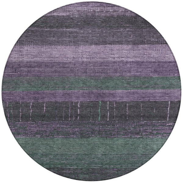 HomeRoots 5' Stylish Striped Washable Area Rug for Indoor and Outdoor Spaces - Durable, Easy Care, Versatile Design Purple 8' x 8' 611642