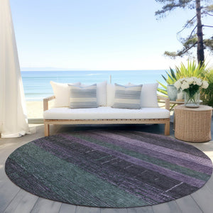HomeRoots 5' Stylish Striped Washable Area Rug for Indoor and Outdoor Spaces - Durable, Easy Care, Versatile Design Purple 8' x 8' 611642