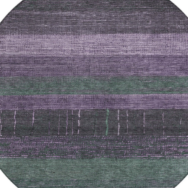 HomeRoots 5' Stylish Striped Washable Area Rug for Indoor and Outdoor Spaces - Durable, Easy Care, Versatile Design Purple 8' x 8' 611642