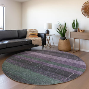 HomeRoots 5' Stylish Striped Washable Area Rug for Indoor and Outdoor Spaces - Durable, Easy Care, Versatile Design Purple 8' x 8' 611642