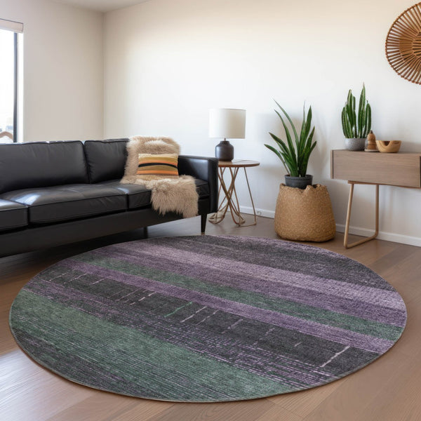 HomeRoots 5' Stylish Striped Washable Area Rug for Indoor and Outdoor Spaces - Durable, Easy Care, Versatile Design Purple 8' x 8' 611642