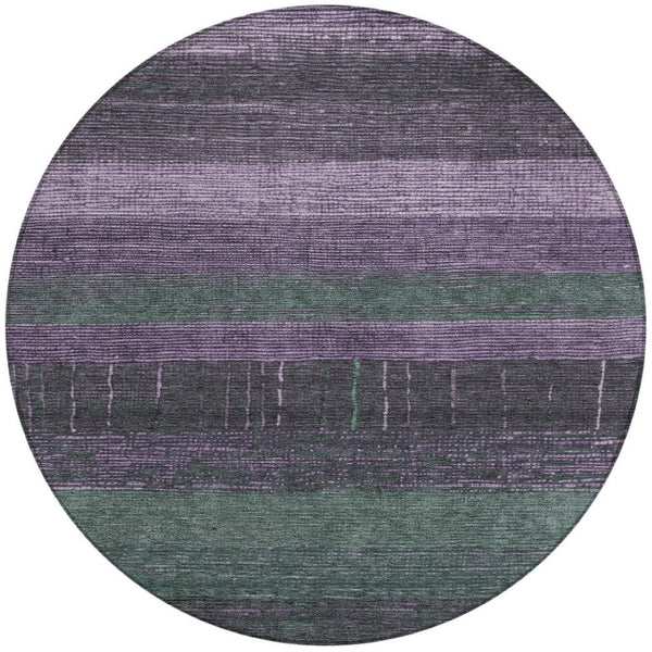 HomeRoots 5' Stylish Striped Washable Area Rug for Indoor and Outdoor Spaces - Durable, Easy Care, Versatile Design Purple 8' x 8' 611642