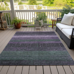 HomeRoots 5' Stylish Striped Washable Area Rug for Indoor and Outdoor Spaces - Durable, Easy Care, Versatile Design Purple 8' x 10' 611643