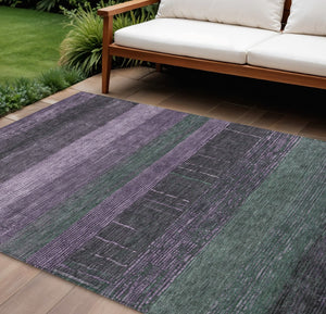 HomeRoots 5' Stylish Striped Washable Area Rug for Indoor and Outdoor Spaces - Durable, Easy Care, Versatile Design Purple 9' x 12' 611644