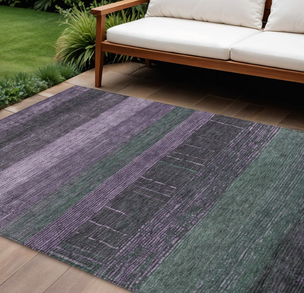 HomeRoots 5' Stylish Striped Washable Area Rug for Indoor and Outdoor Spaces - Durable, Easy Care, Versatile Design Purple 9' x 12' 611644