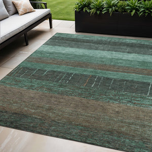 HomeRoots 5' Stylish Striped Washable Area Rug for Indoor and Outdoor Spaces - Durable, Easy Care, Versatile Design Teal 5' x 7'6" 611647