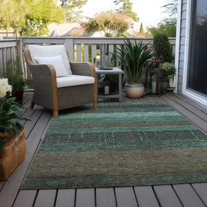 HomeRoots 5' Stylish Striped Washable Area Rug for Indoor and Outdoor Spaces - Durable, Easy Care, Versatile Design Teal 5' x 7'6" 611647