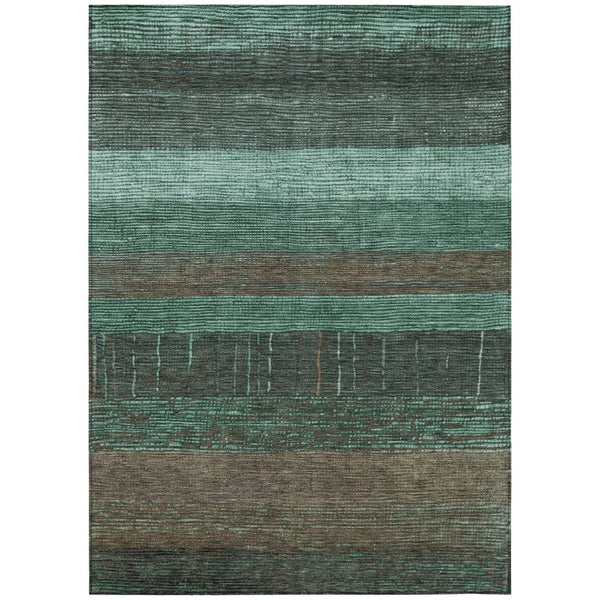 HomeRoots 5' Stylish Striped Washable Area Rug for Indoor and Outdoor Spaces - Durable, Easy Care, Versatile Design Teal 5' x 7'6" 611647