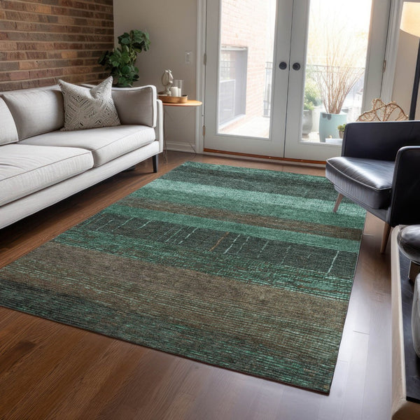 HomeRoots 5' Stylish Striped Washable Area Rug for Indoor and Outdoor Spaces - Durable, Easy Care, Versatile Design Teal 5' x 7'6" 611647