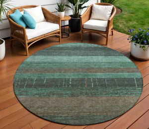 HomeRoots 5' Stylish Striped Washable Area Rug for Indoor and Outdoor Spaces - Durable, Easy Care, Versatile Design Teal 8' x 8' 611648
