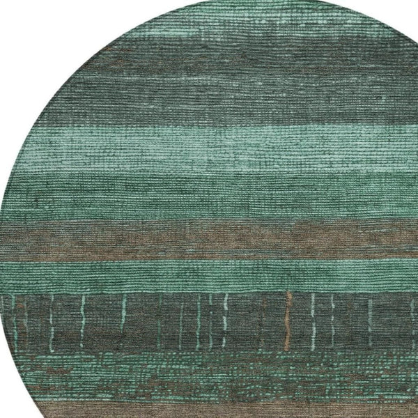 HomeRoots 5' Stylish Striped Washable Area Rug for Indoor and Outdoor Spaces - Durable, Easy Care, Versatile Design Teal 8' x 8' 611648