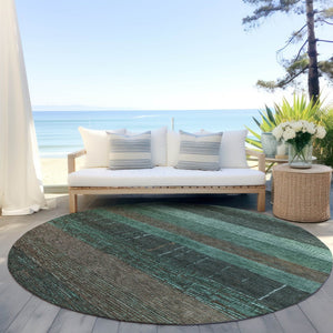 HomeRoots 5' Stylish Striped Washable Area Rug for Indoor and Outdoor Spaces - Durable, Easy Care, Versatile Design Teal 8' x 8' 611648