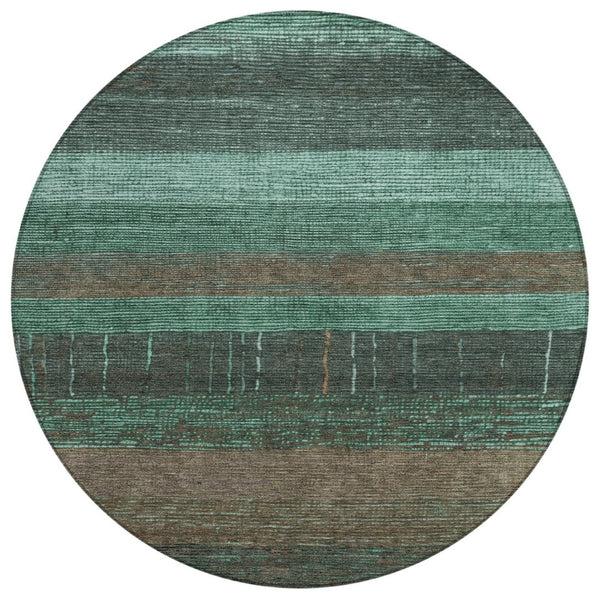 HomeRoots 5' Stylish Striped Washable Area Rug for Indoor and Outdoor Spaces - Durable, Easy Care, Versatile Design Teal 8' x 8' 611648