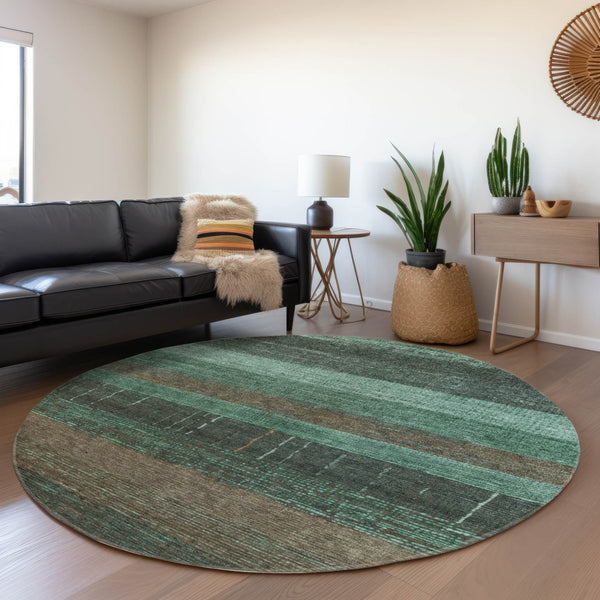 HomeRoots 5' Stylish Striped Washable Area Rug for Indoor and Outdoor Spaces - Durable, Easy Care, Versatile Design Teal 8' x 8' 611648