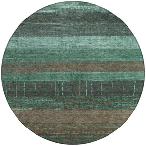 HomeRoots 5' Stylish Striped Washable Area Rug for Indoor and Outdoor Spaces - Durable, Easy Care, Versatile Design Teal 8' x 8' 611648
