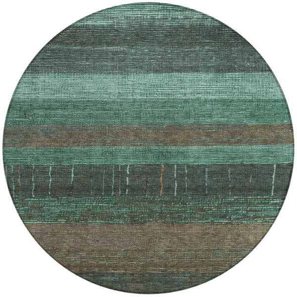 HomeRoots 5' Stylish Striped Washable Area Rug for Indoor and Outdoor Spaces - Durable, Easy Care, Versatile Design Teal 8' x 8' 611648