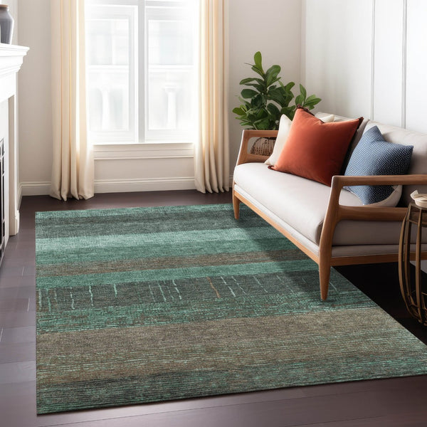 HomeRoots 5' Stylish Striped Washable Area Rug for Indoor and Outdoor Spaces - Durable, Easy Care, Versatile Design Teal 8' x 10' 611649