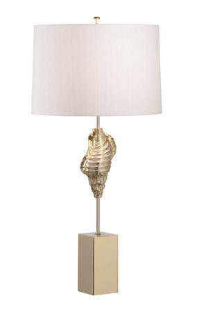 Wildwood Gold Shell Wishes Lamp Polished Brass Conch Base With Cream Raw Silk Shade For Refined Coastal Rooms 61165