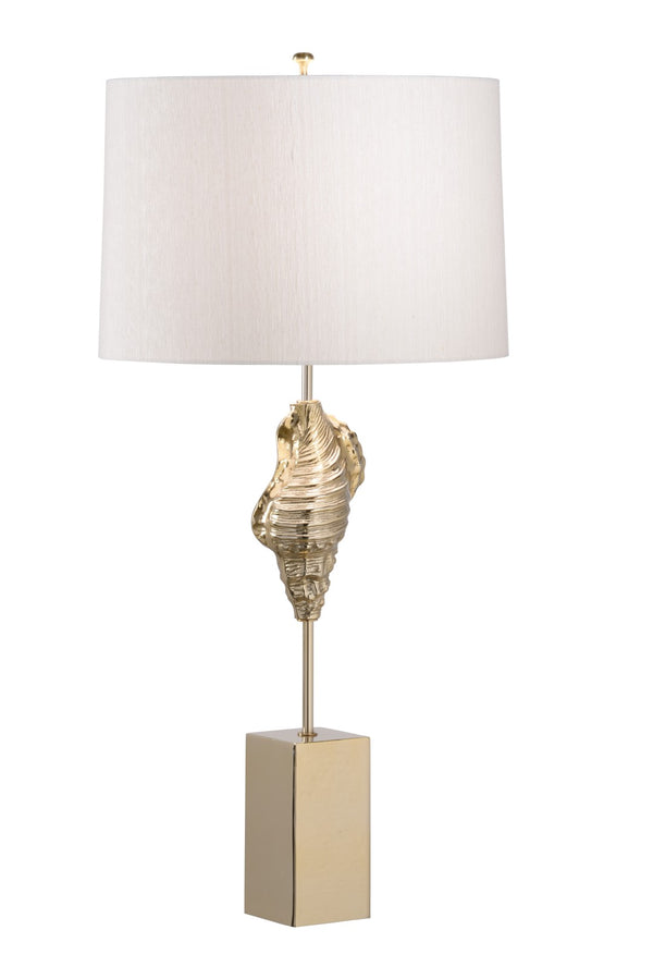Wildwood Gold Shell Wishes Lamp Polished Brass Conch Base With Cream Raw Silk Shade For Refined Coastal Rooms 61165