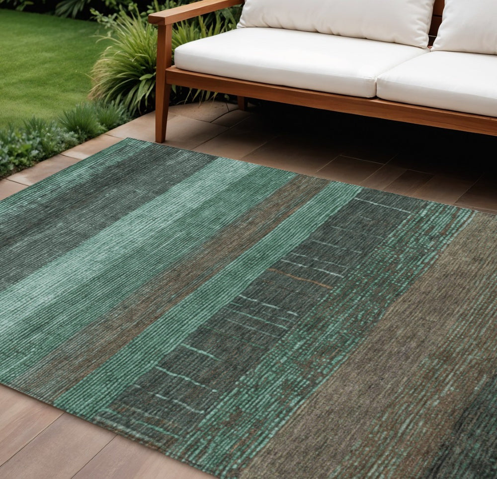 HomeRoots 5' Stylish Striped Washable Area Rug for Indoor and Outdoor Spaces - Durable, Easy Care, Versatile Design Teal 9' x 12' 611650