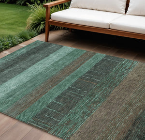 HomeRoots 5' Stylish Striped Washable Area Rug for Indoor and Outdoor Spaces - Durable, Easy Care, Versatile Design Teal 9' x 12' 611650