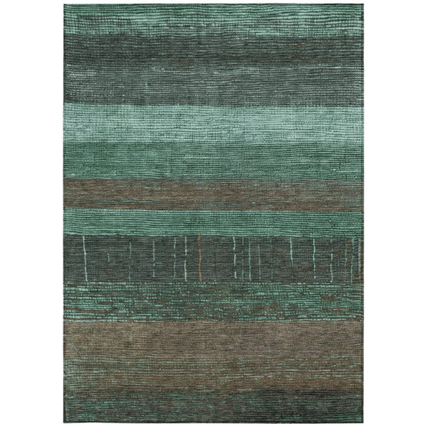 HomeRoots 5' Stylish Striped Washable Area Rug for Indoor and Outdoor Spaces - Durable, Easy Care, Versatile Design Teal 9' x 12' 611650