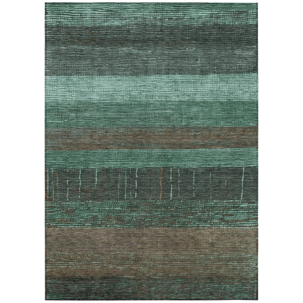 HomeRoots 5' Stylish Striped Washable Area Rug for Indoor and Outdoor Spaces - Durable, Easy Care, Versatile Design Teal 9' x 12' 611650
