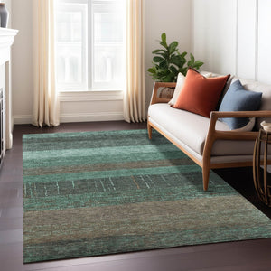 HomeRoots 5' Stylish Striped Washable Area Rug for Indoor and Outdoor Spaces - Durable, Easy Care, Versatile Design Teal 9' x 12' 611650