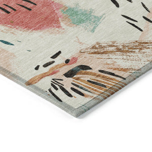 HomeRoots 5' Modern Abstract Washable Area Rug in Blush and Teal Blue for Indoor and Outdoor Spaces Ivory 9' x 12' 611668