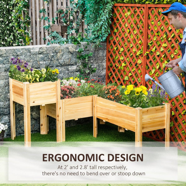 English Elm Outsunny Set Of 3 Raised Wooden Planters With Legs, Perfect For Growing Vegetables, Herbs & Flowers W2225P217243-GIGA