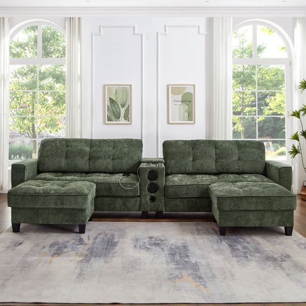 English Elm Swivel Barrel Accent Chair Chenille Tufted Round Club Seat for Living Room Lounge Green N719S002290F
