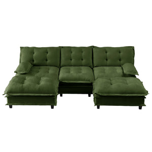 English Elm 107" U Shaped Chenille Sectional Cloud Sofa with Ottomans Deep Seat Modular Living Room Green W714S01730