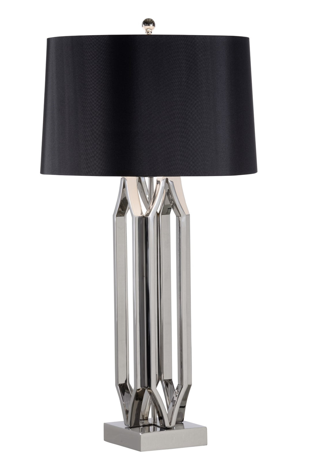 Wildwood Take Silver Lamp Tall Polished Nickel Geometric Base With Black Tapered Shade For Grand Rooms 61169