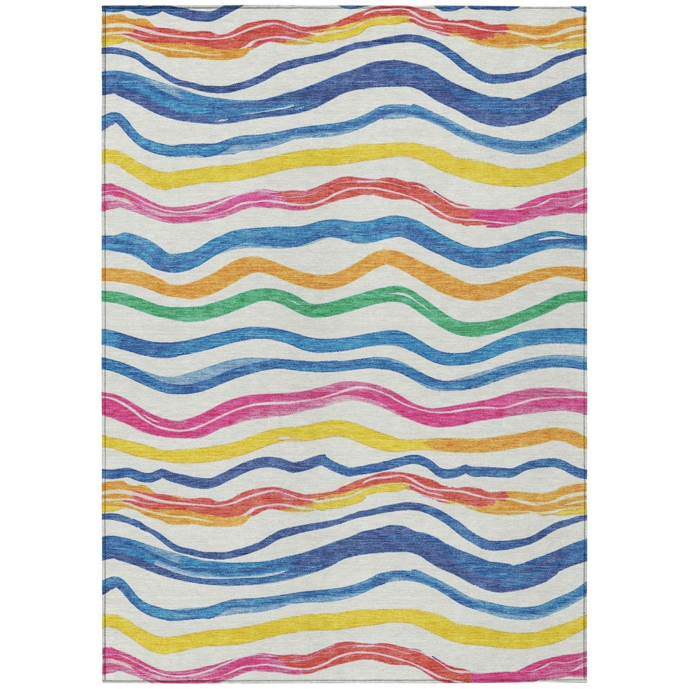 HomeRoots 5' Colorful Striped Washable Area Rug - Durable Indoor Outdoor Comfort for Homes with Kids & Pets Ivory 5' x 7'6" 611713