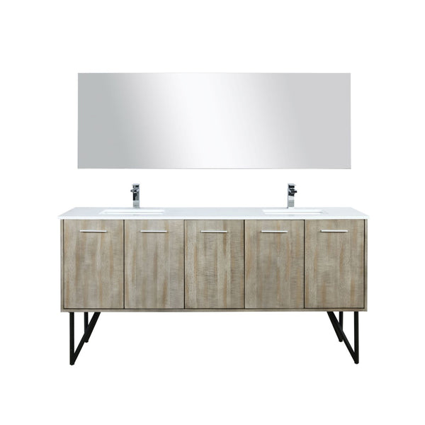 English Elm Rustic Acacia Double Bath Vanity Set With White Quartz Top, Chrome Faucet, And 70" Mirror Included B2731S01672-GIGA