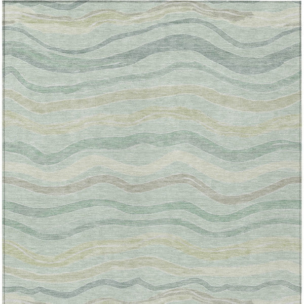HomeRoots 5' Sage and Taupe Striped Washable Area Rug - Durable Indoor/Outdoor Design for High-Traffic Spaces 611737