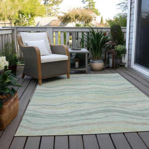 HomeRoots 5' Sage and Taupe Striped Washable Area Rug - Durable Indoor/Outdoor Design for High-Traffic Spaces 611737