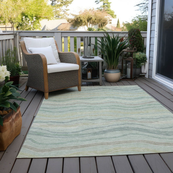 HomeRoots 5' Sage and Taupe Striped Washable Area Rug - Durable Indoor/Outdoor Design for High-Traffic Spaces 611737