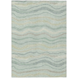 HomeRoots 5' Sage and Taupe Striped Washable Area Rug - Durable Indoor/Outdoor Design for High-Traffic Spaces 611737