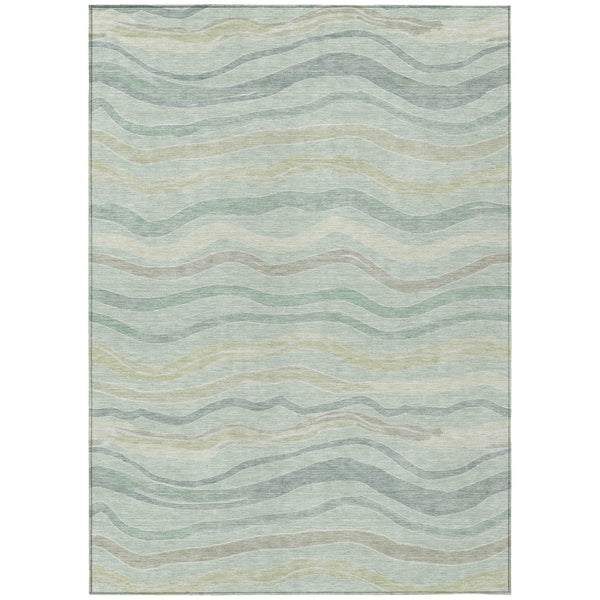 HomeRoots 5' Sage and Taupe Striped Washable Area Rug - Durable Indoor/Outdoor Design for High-Traffic Spaces 611737