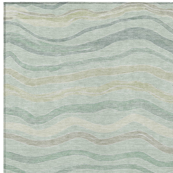 HomeRoots 5' Sage and Taupe Striped Washable Area Rug - Durable Indoor/Outdoor Design for High-Traffic Spaces 611737
