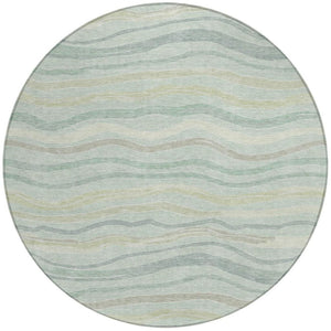 HomeRoots 8' Sage and Taupe Round Striped Area Rug – Stylish, Washable, Indoor/Outdoor Decor for Any Space! 611738
