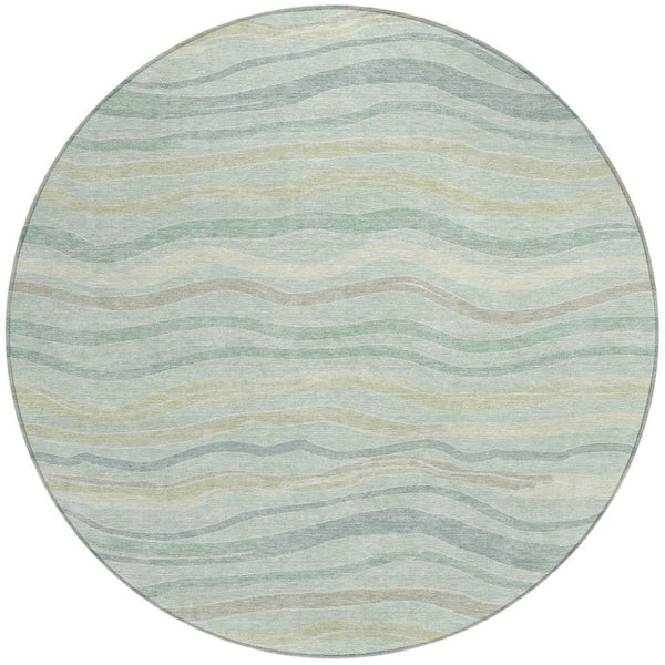 HomeRoots 8' Sage and Taupe Round Striped Area Rug – Stylish, Washable, Indoor/Outdoor Decor for Any Space! 611738